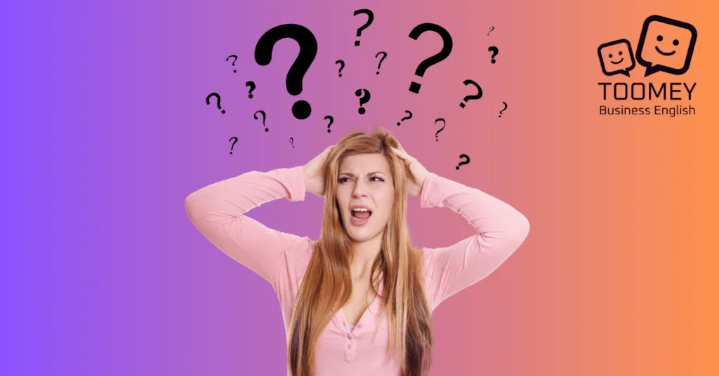 A presenter looking confused at the prospect of communicating jargon. Toomey Business English.